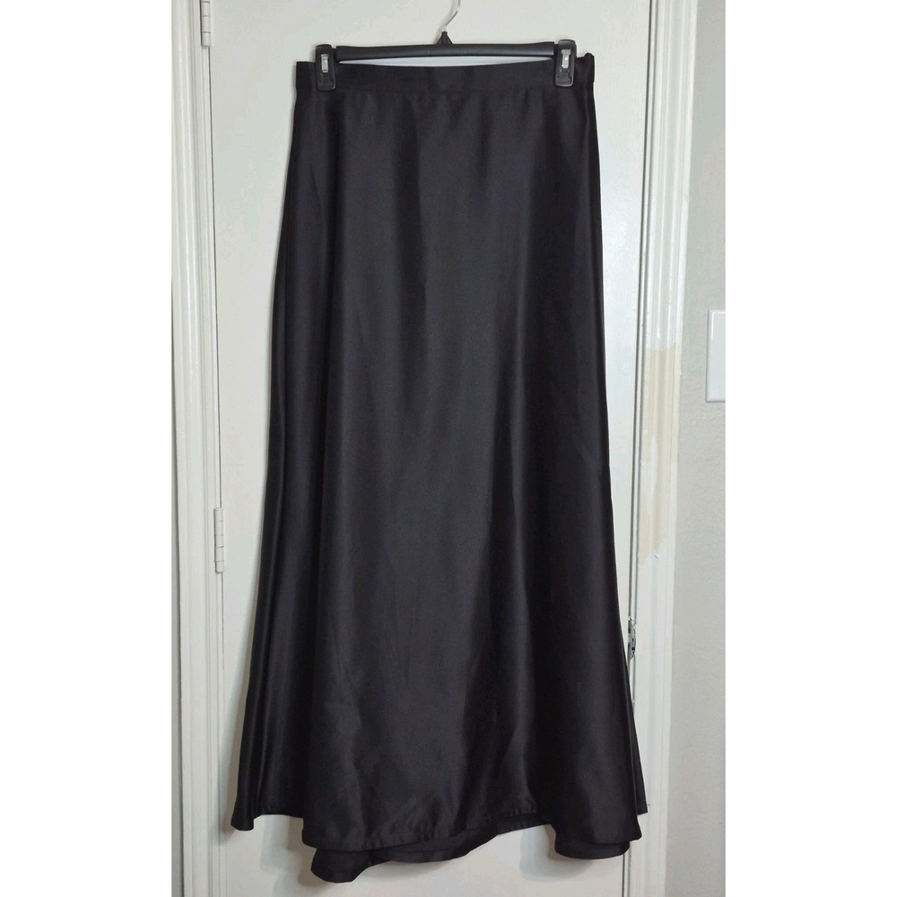 Vintage Tadashi Black Satin High Low Maxi Skirt Size 14 Formal Evening Elegant